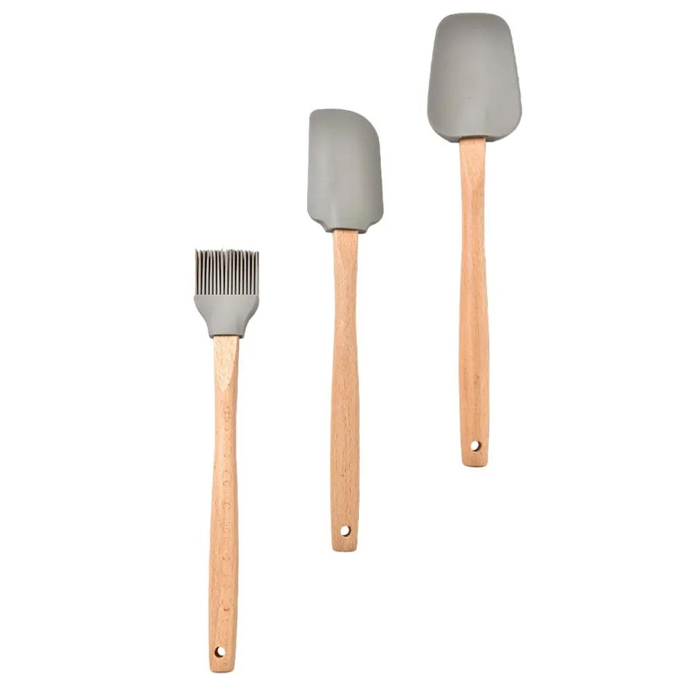 

3 Pcs Silicone Spatula Baking Scraper Kitchen Cream Pastry Tool Wood H Reusable Non Stick Easy Clean High Temp Resistance