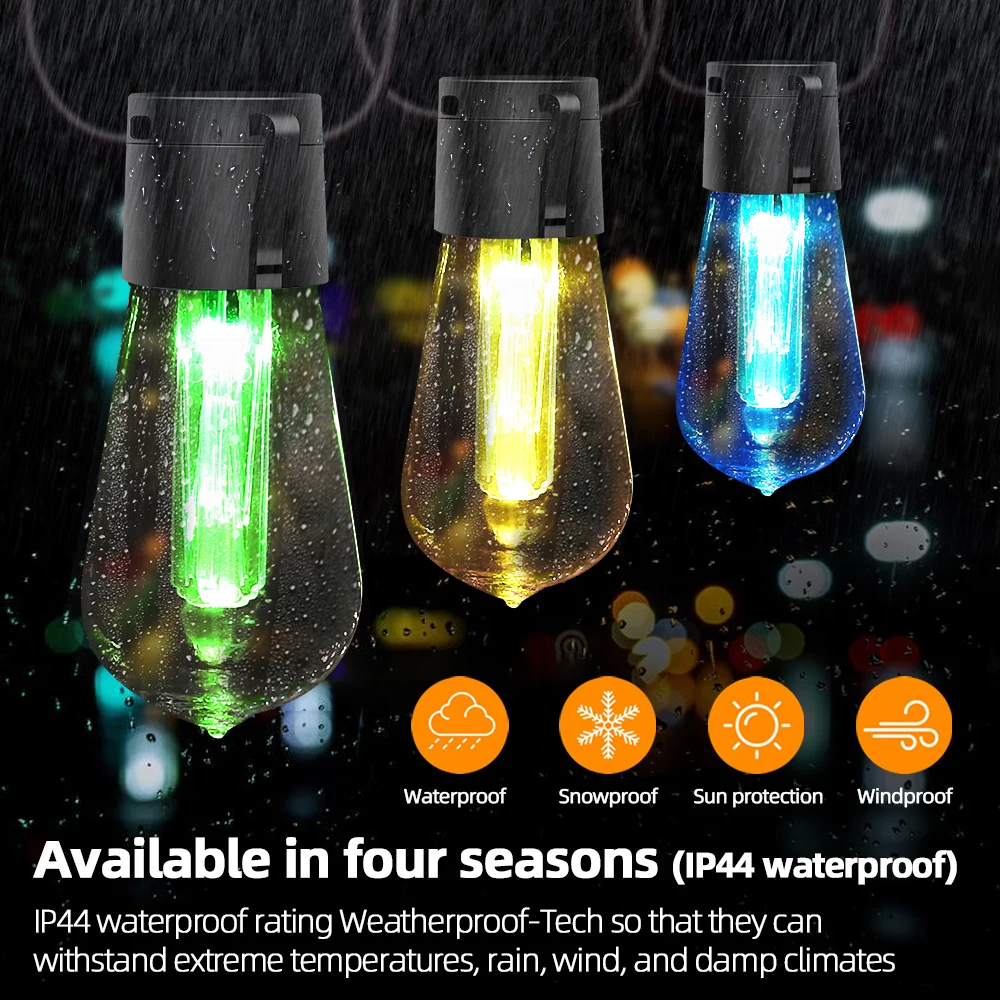 S14 Outdoor Light String, Solar/USB Upgrade RGB Colorful Synchronous Commercial Grade Weatherproof Outdoor Garden Light