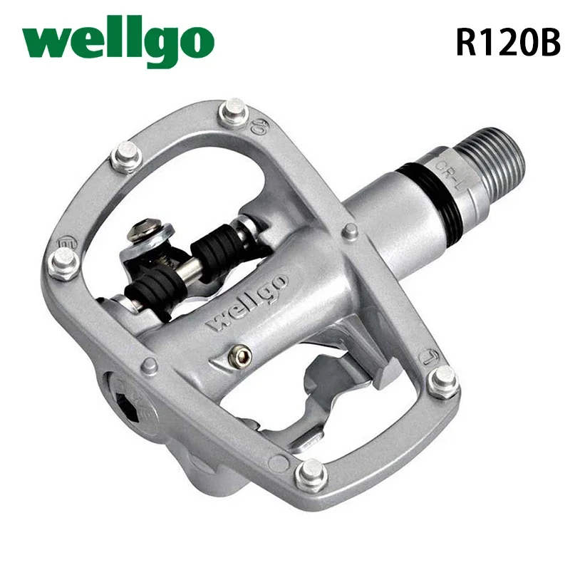 

Wellgo Original R120B Aluminum Body Cr-Mo Spindle Sealed Bearing Bicycle Pedal for Road MTB Bike with 98A Cleat Cycling Parts