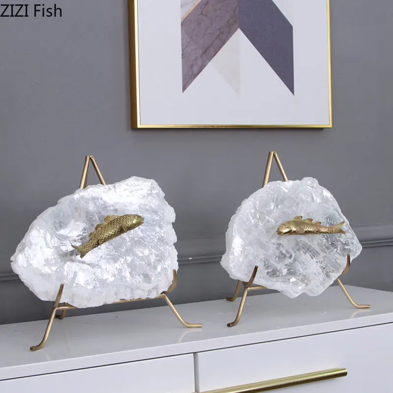 

Brass Fish Crystal Ornaments Natural Crystal Artifact Home Decoration Accessories Sculpture Statue Figurines Miniatures Crafts