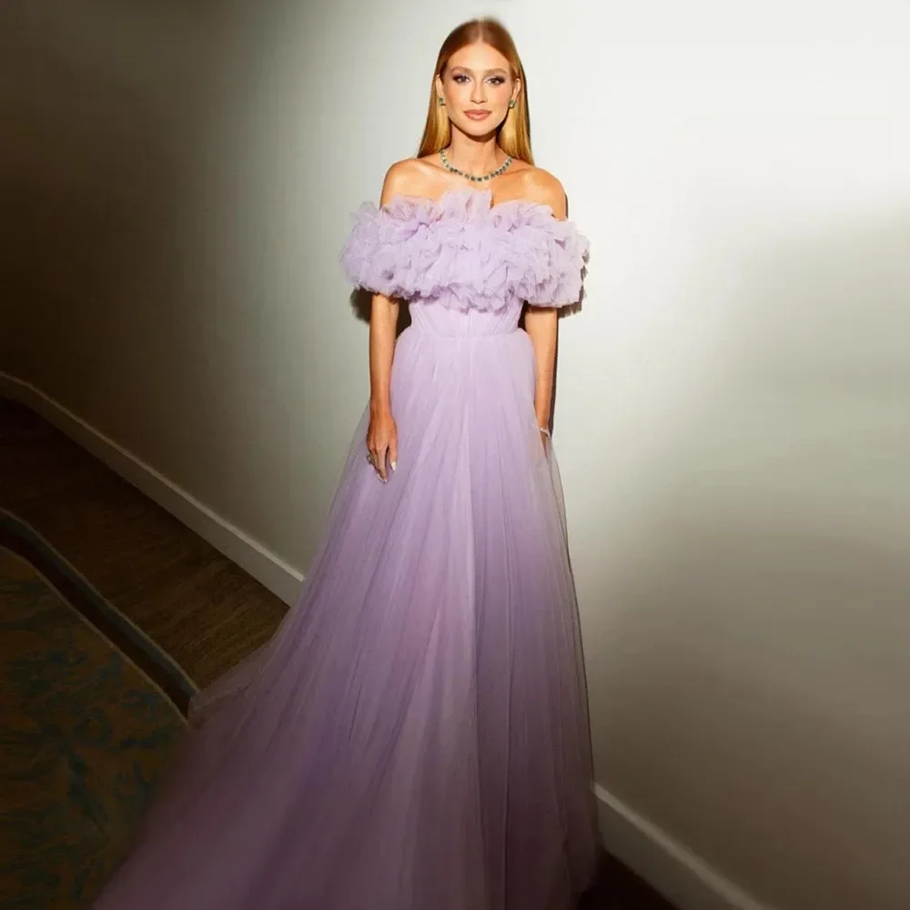 Vestido de fiesta de tul sencillo y elegante, personalizado, largo, plisado de tul, Sexy, con hombros descubiertos, vestido de noche Formal de fiesta Ocn especial