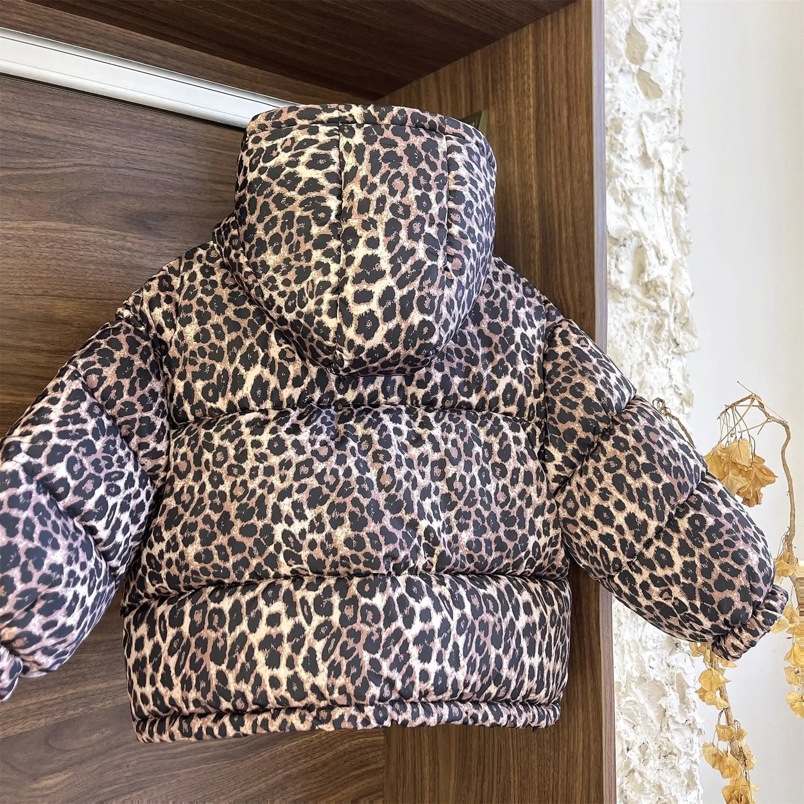 New Fashion Leopard Print Thicker Jacket Kids Winter Wear On Both Sides Warm Outerwear Children Hooded Parka Kids Coats Wz1381