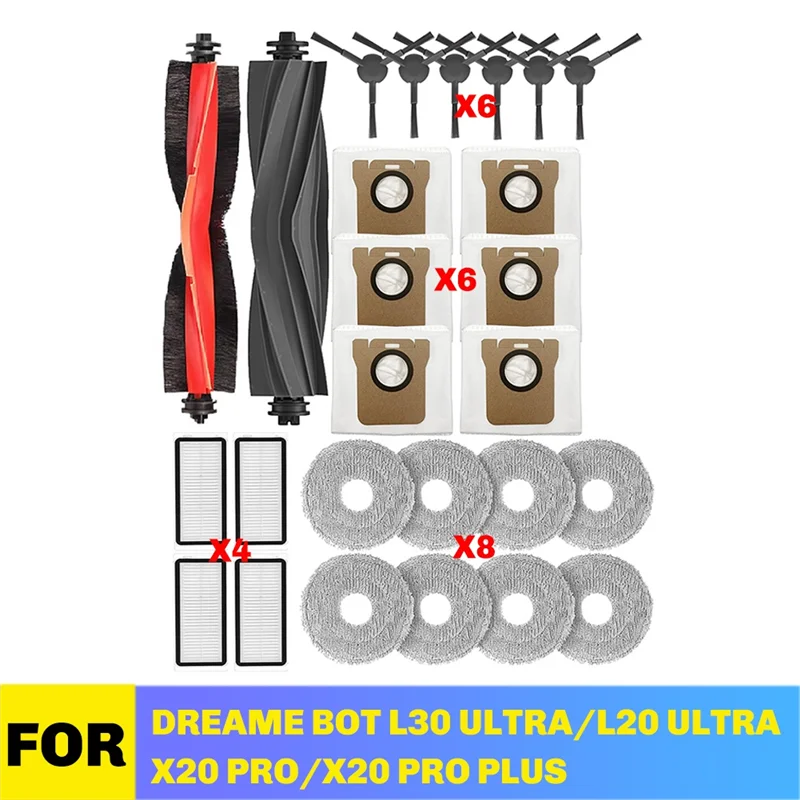 A86I-para Dreame Bot L30 Ultra/L20 Ultra/X20 Pro/X20 Pro Plus, cepillo lateral principal, paño de mopa, filtros de bolsa de polvo, accesorios aptos