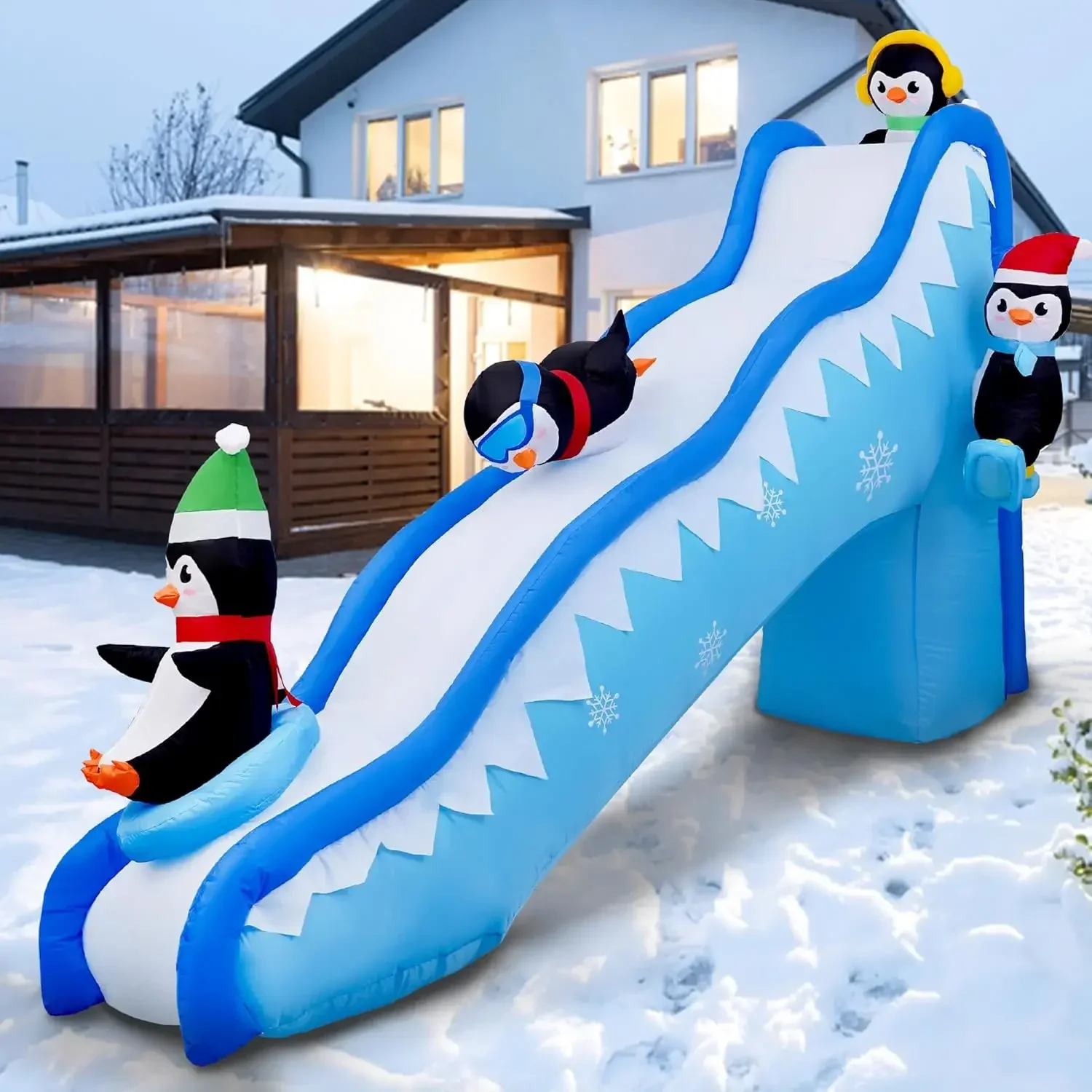 

6FT Christmas Inflatables Penguin Slide Blow Up Christmas Decorations Outdoor Build-in LED Lights Penguin Inflatab