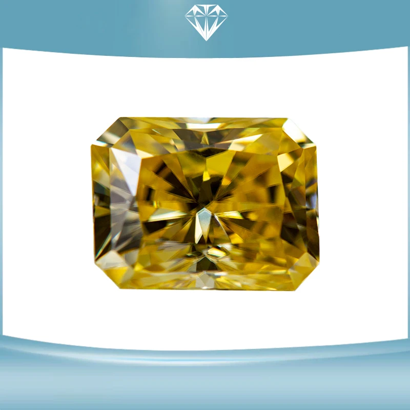 Moissanite Stone Gemstone Radiant Cut Lemon Yellow Color Lab Grown Diamond for Charm Woman Diy Jewelry Making GRA Certificate