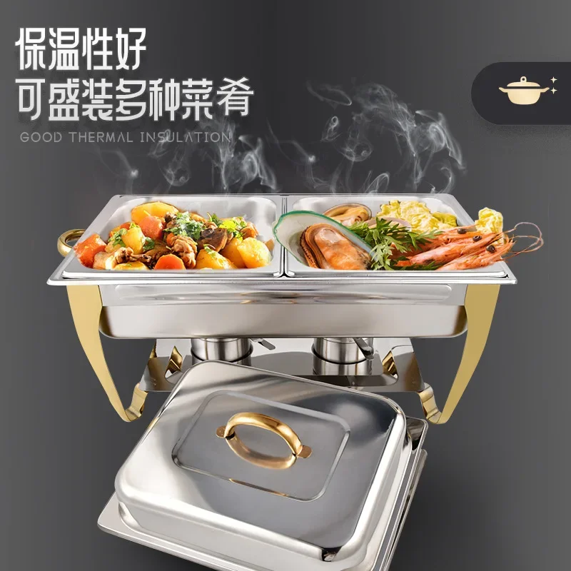 Stainless steel grid rectangular buffet stove hotel restaurant breakfast with cover insulation stove alcohol heating buffet stov