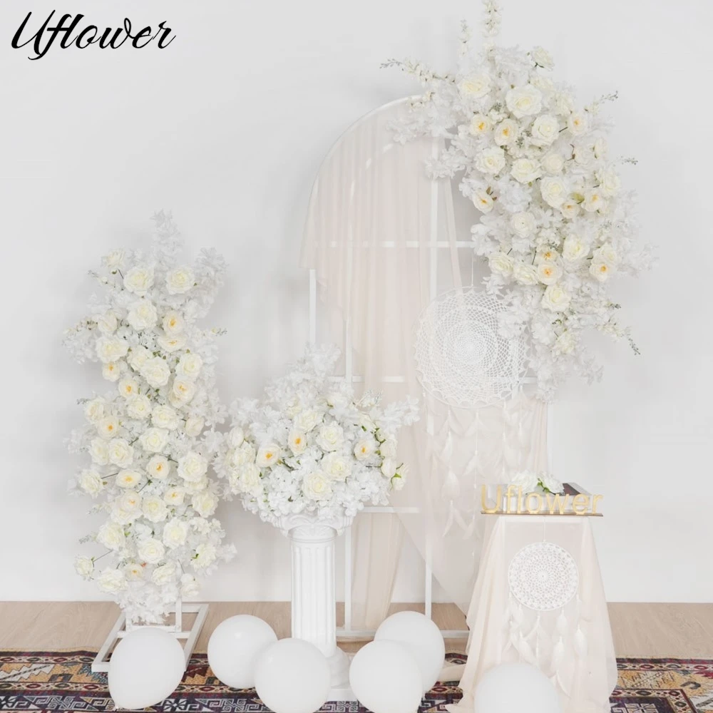 

Uflower White Cherry Blossom Flower Row Flower Ball Artificial Flower Wedding Backdrop Decor Event Prop Table Arrangement Flower