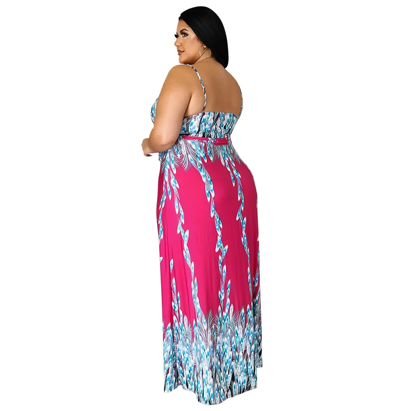 SOMO 2022 Fashion Bohemia Printed Party Dress Plus Size donna Maxi abiti lunghi Causal Halter Clothes Dropshipping all'ingrosso