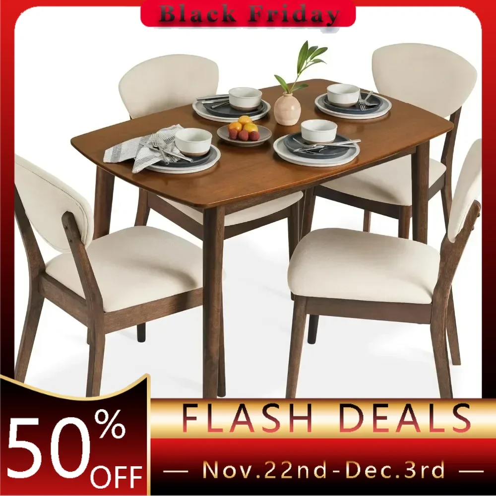 5-Piece Dining Set, Compact Mid-Century Modern Table & Chair Set for Home, Apartment W/ 4 Chairs, Padded Seats，Dining Table Set