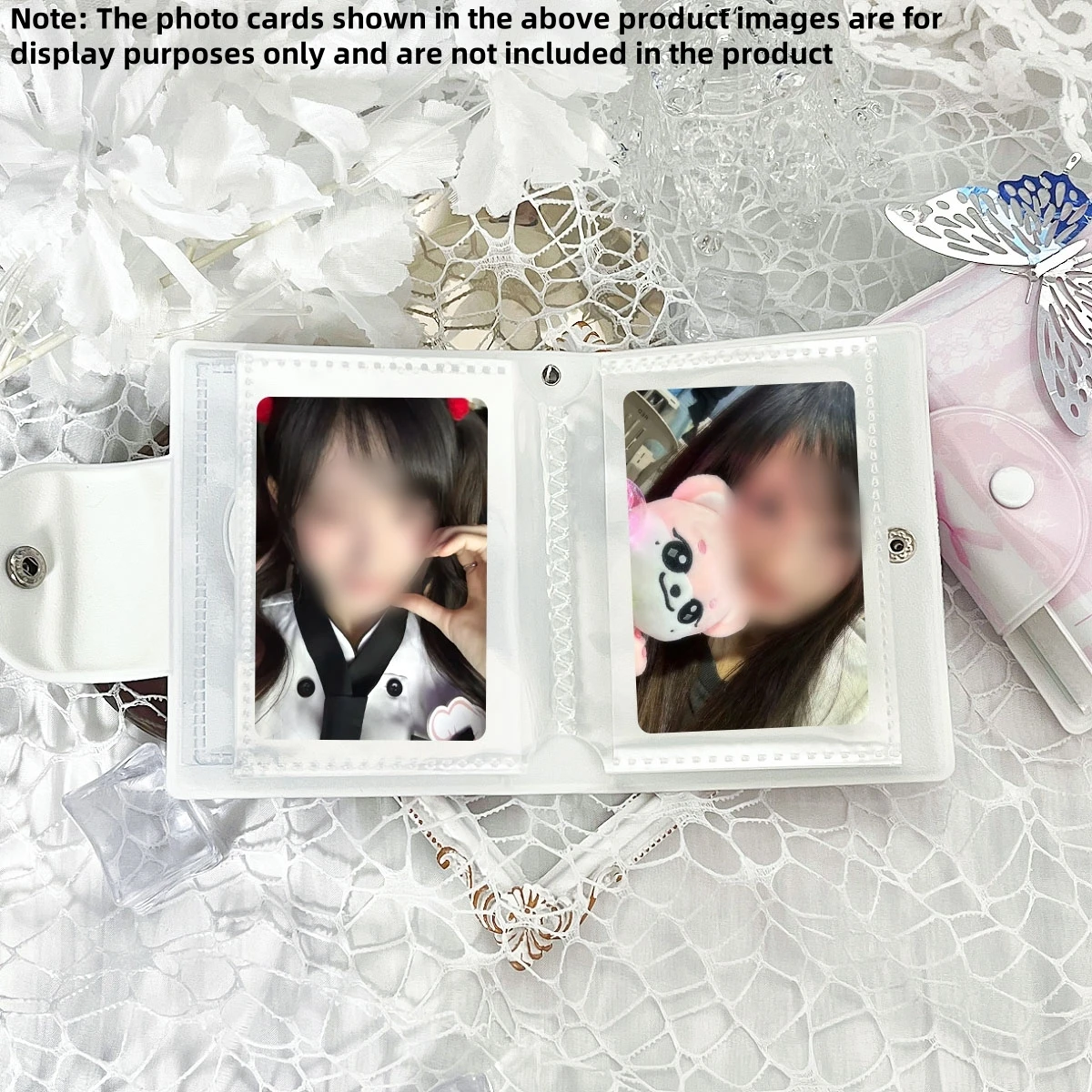 Pink Bow Lace Photo Album, Kpop Fan Photo Card Holder, Heart-Shaped Hollow Cover, Rose Bow Lace Edge Card Holder, Large Capacity, Pu Material, Suitable for Storing 3-3.5inch Photo Cards, Mini Polaroid Album
