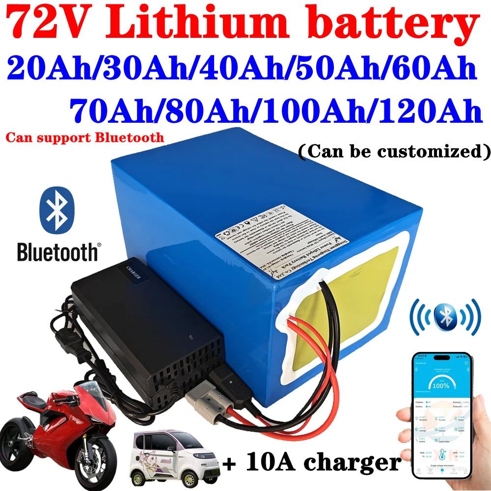 72v 40Ah 50Ah 60Ah 70Ah 80Ah 100Ah batteria agli ioni di litio con bluetooth BMS per 5000W scooter Moto Carrello elevatore Gru c