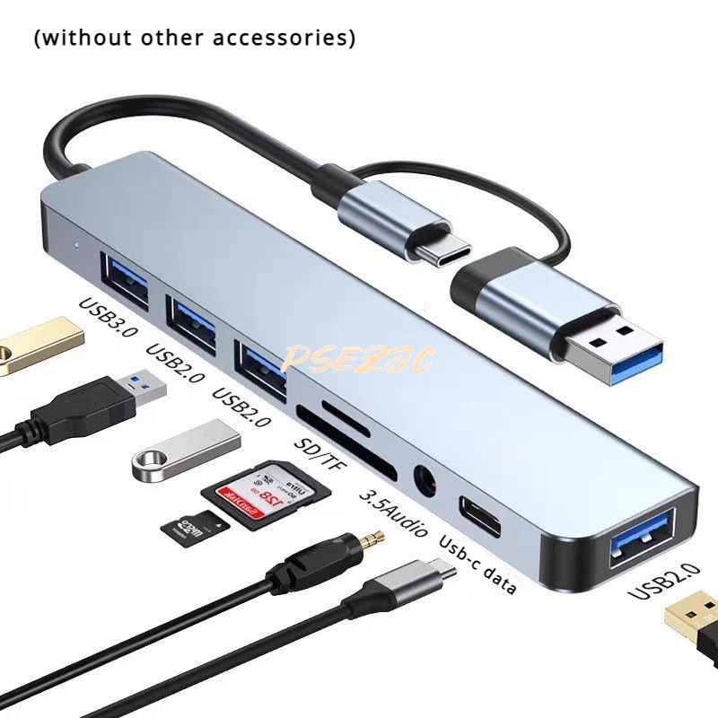 Type8in 7in1 Dual Head HUB Expansion Dock Computer Split Line Hub 8-in-1 USB3.0