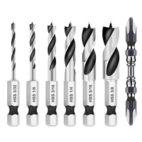 6pcs Three-point Drill Bits With Screwdriver Bit Set 1/4Inch Hex Shank Woodworking Drill Bit 3/32\