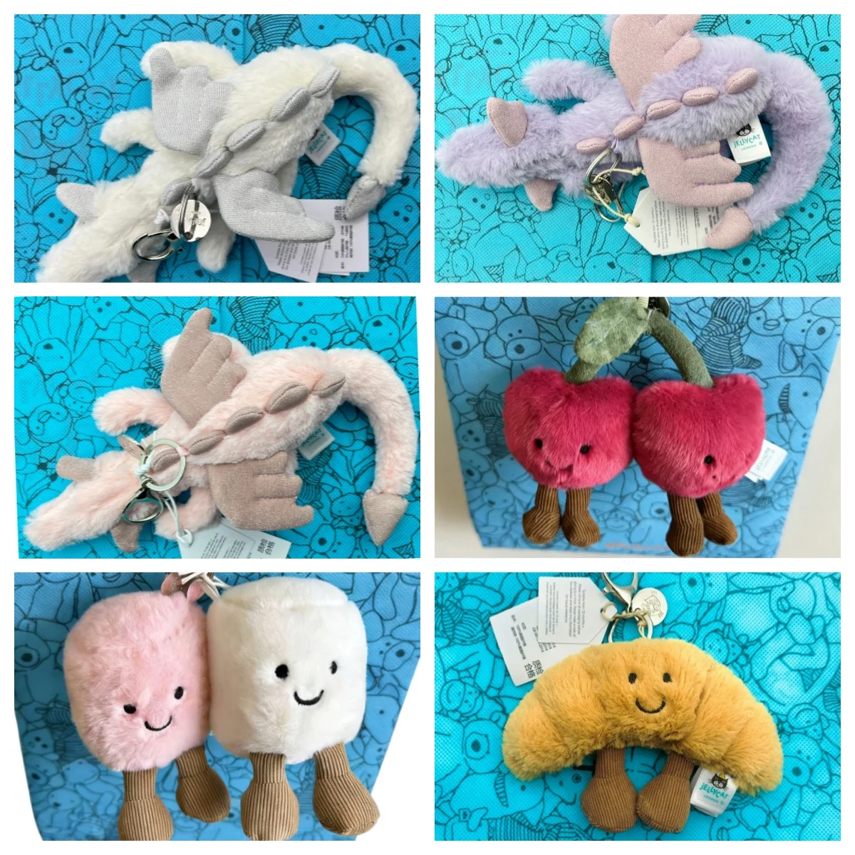 

Подвеска JC, в комплекте три бирки и стальной штамп, украшение в виде сахарной ваты, снежный дракон, плюшевый брелок-круассан, плюшевая вишня