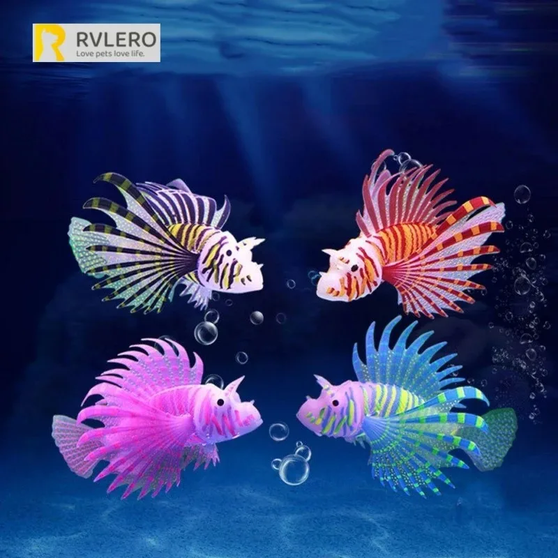 Aquarium Silicone Luminous Lionfish Simulation Fish Tank Landscape Luminescent Floating Suction In Dark Underwater Ornament