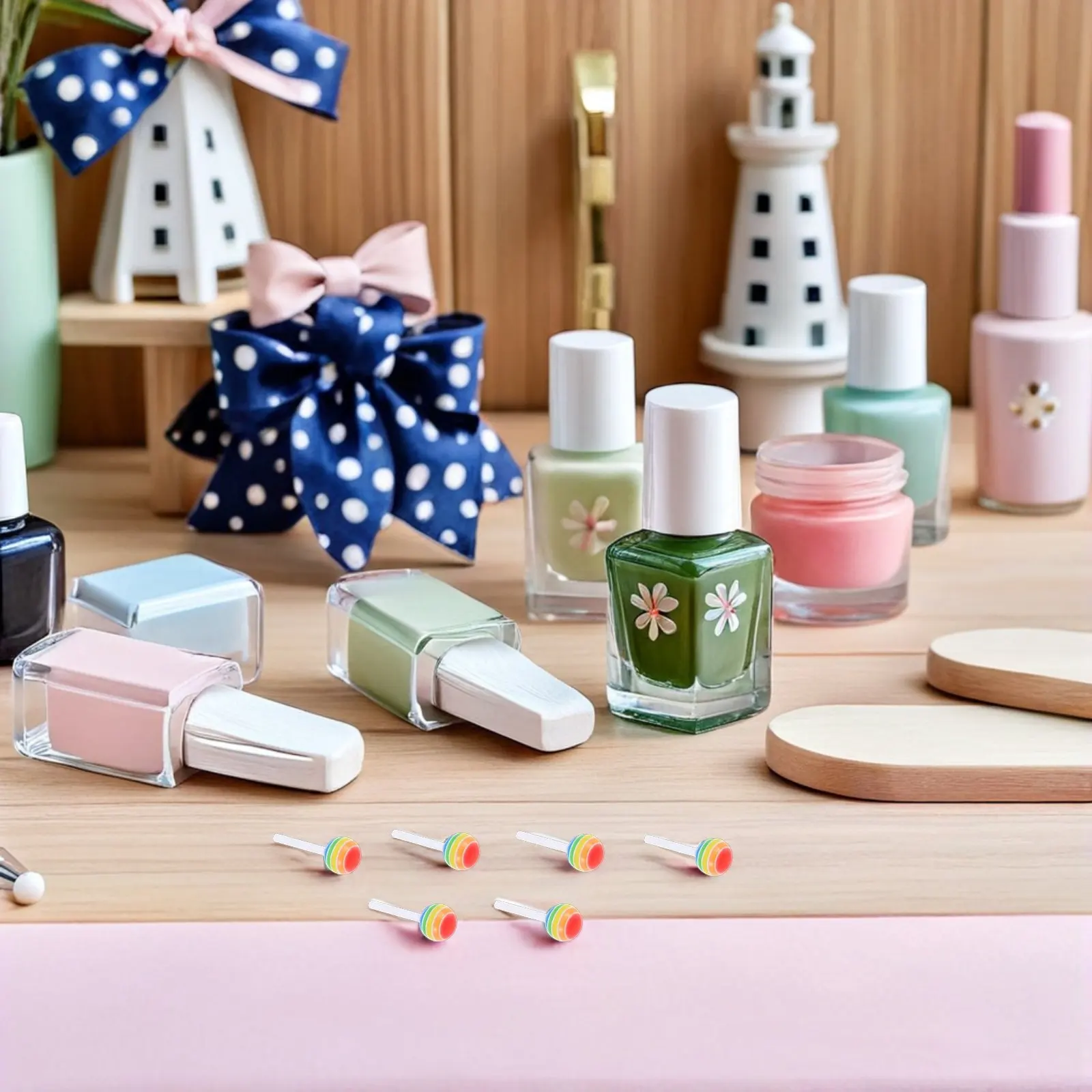 

60Pcs Rainbow Lollipop Nail Charms Colorful Mini Resin Candy Nails Decoration 3D Nail Art Accessories DIY Festive Manicure