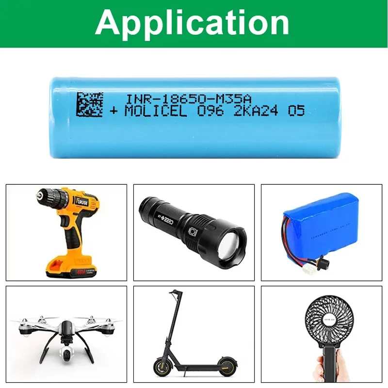Original Molicel M35A INR 18650 Battery 3500mAh High Capacity Li-ion Rechargeable Batteries 10A 3.7V For E-Bike Flashlight Toys
