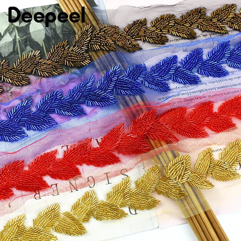 1/2Yards Deepeel 6cm Mesh Pearl Lace Trim Wedding Party Dress Decorative Leaf Braid Fringe Fabric Ribbon DIY Laces for Crafts