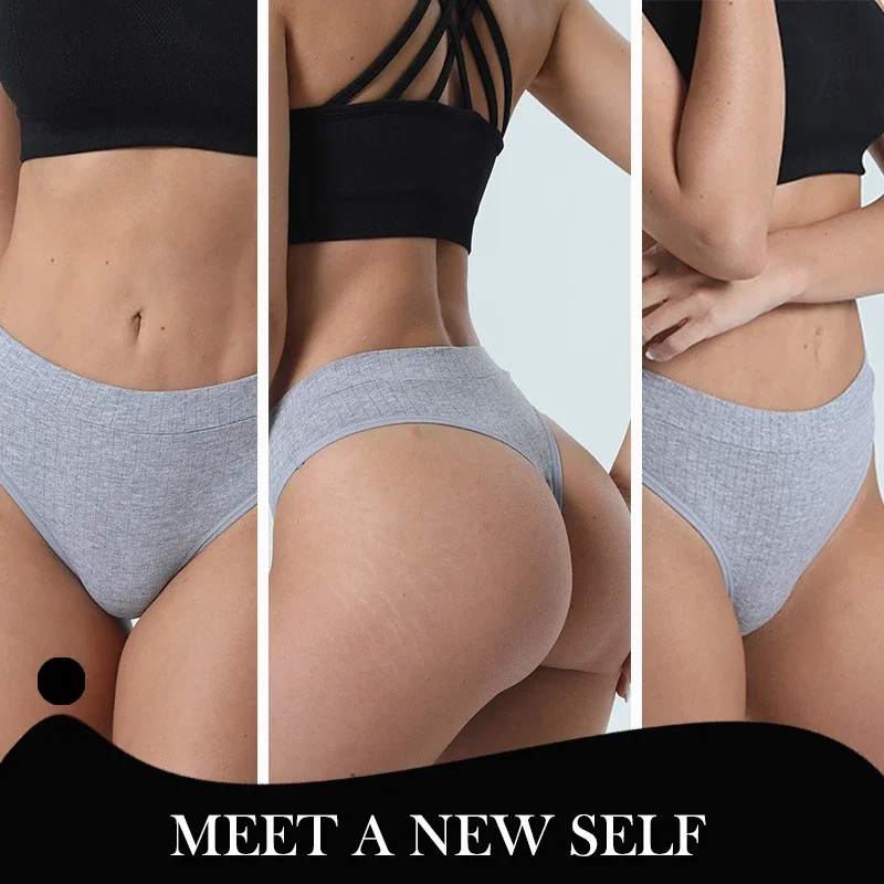 Seamless Ribbed Thongs Women\'s Panties Low Waist Underpants Comfortable Cotton G-strings Solid Color Underwear Female Lingerie