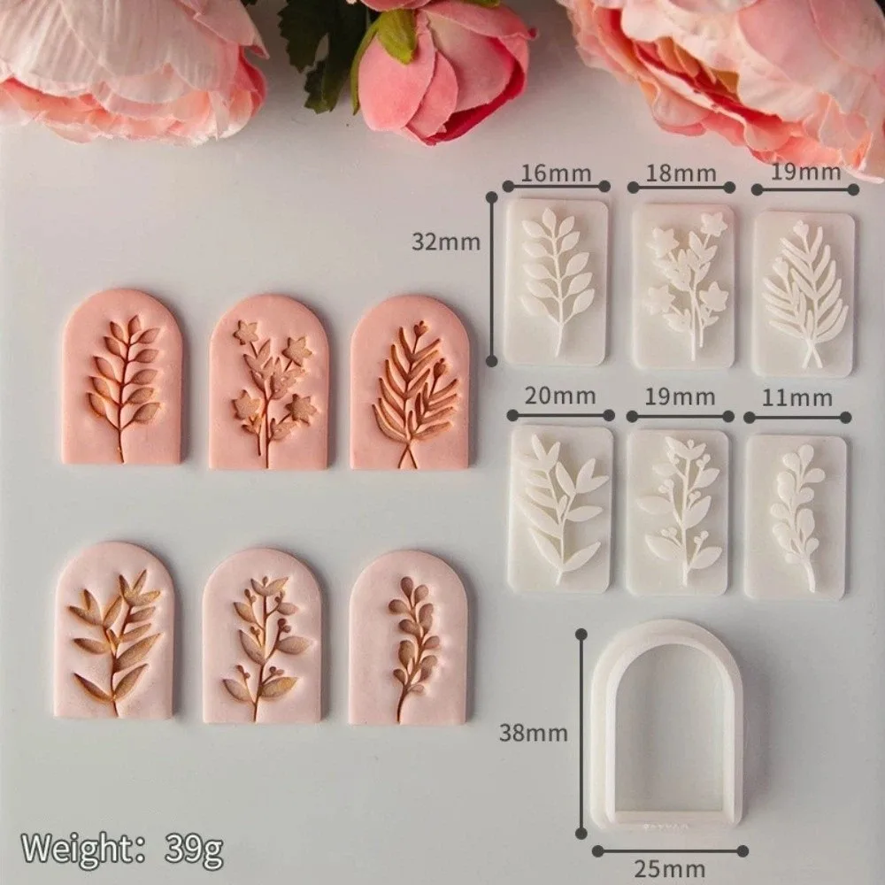 7Pcs Set Clay Earring Molds Set Fresh Plant Pattern Embossing Design Polymer Clay Stamps Cutters Ceramic Embossed