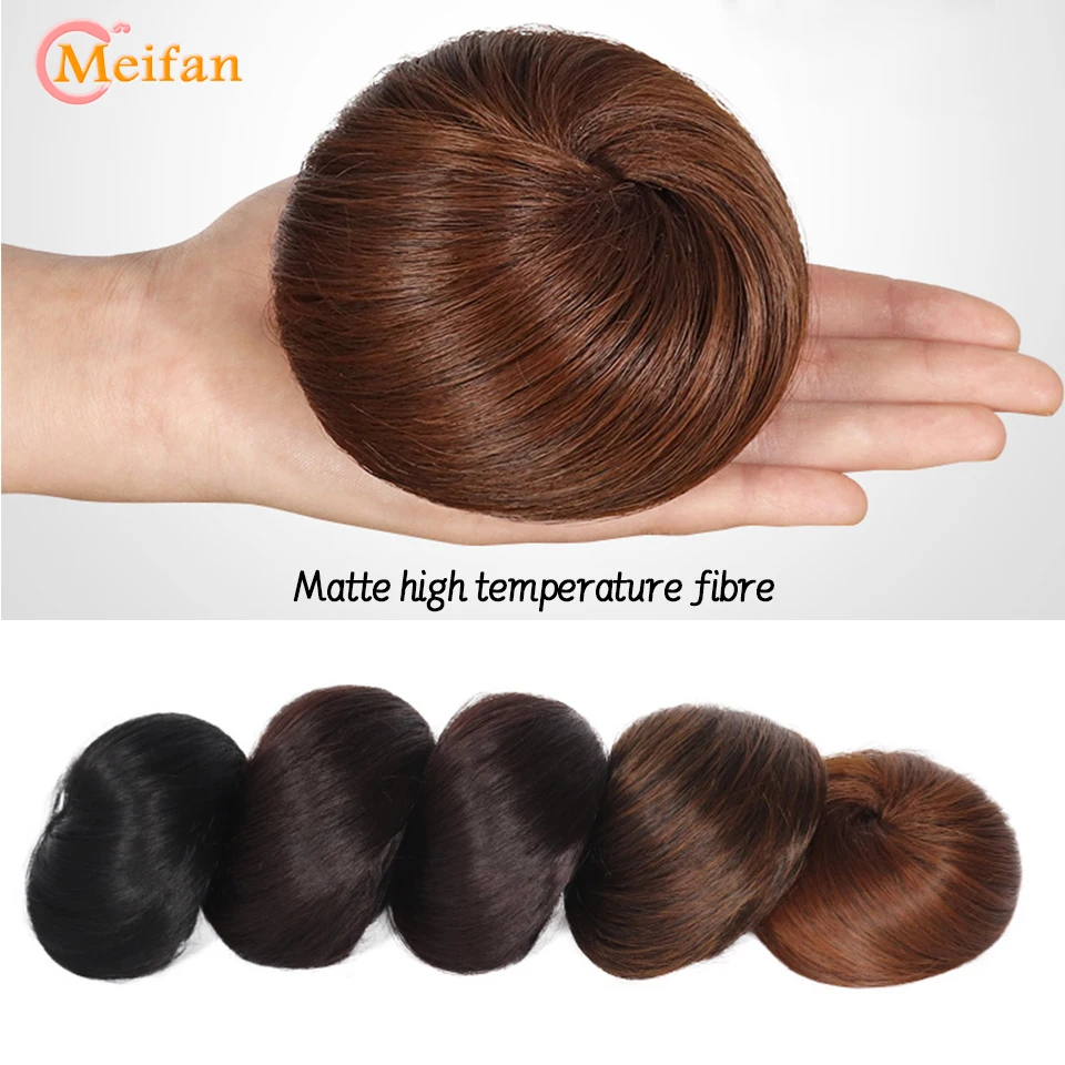 MEIFAN-Pinza de moño sintético, extensión de cola de pelo liso, postizo de bailarina negra, moño de pelo falso Natural