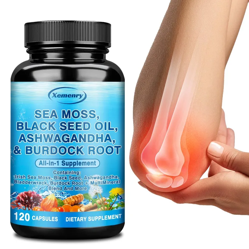 Sea Moss, Black Seed Oil, Ashwagandha & Burdock Root - Supports Joint and Bone Health,Promote Immune Function,Metabolism,Non-GMO