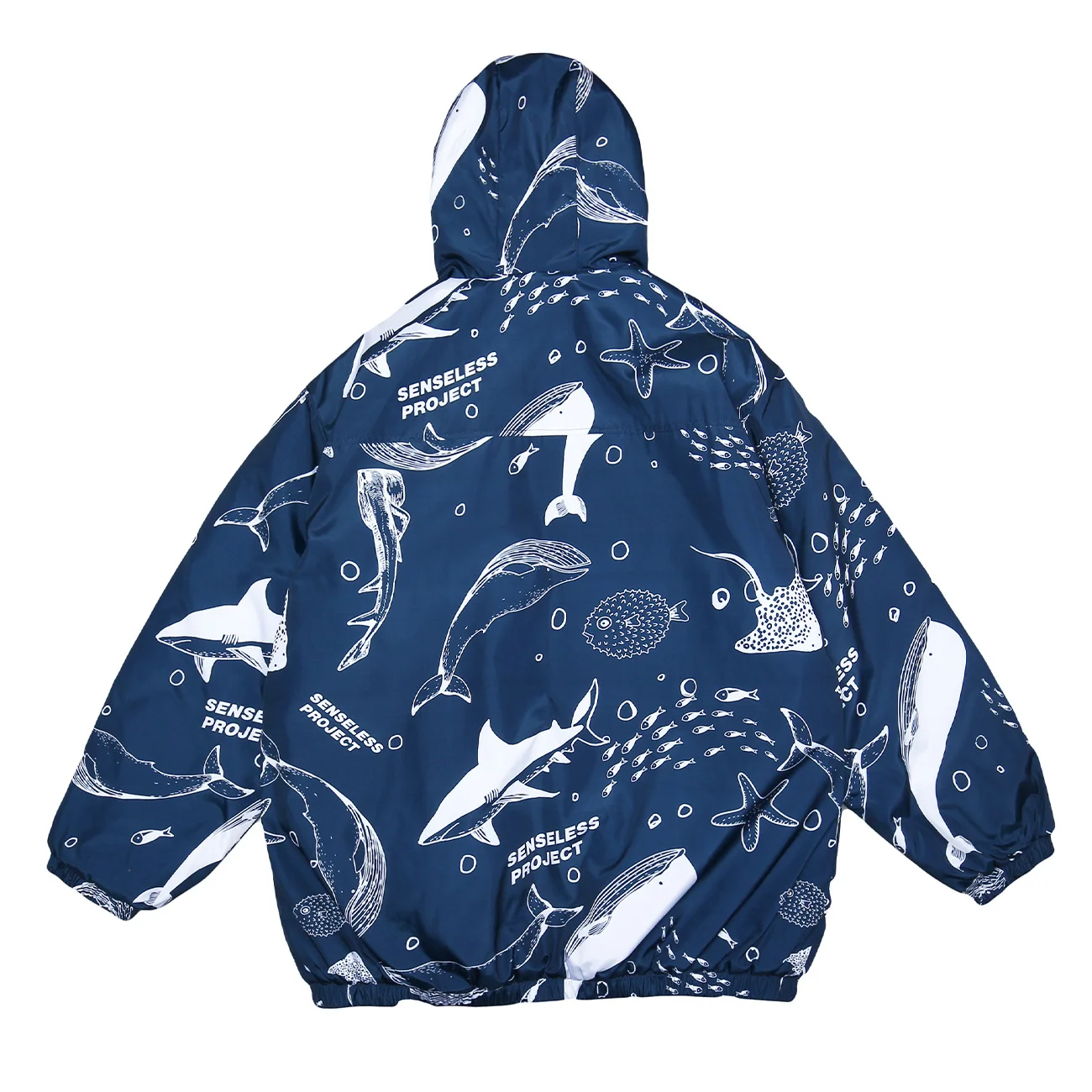 Hop Hip Streetwear Hooded Parkas Men Casual Ocean Whale Print Thick Padded Jackets Harajuku Windbreaker Zipper Jacket Coat 2022