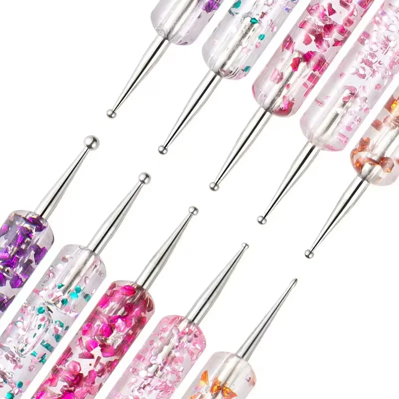 5pcs/Set Dual-Ended Nail Art Dotting Pen With Rhinestones Handle 3D UV Gel Liner Flower Pattern Drawing Painting Brush Tool Kits view 3
