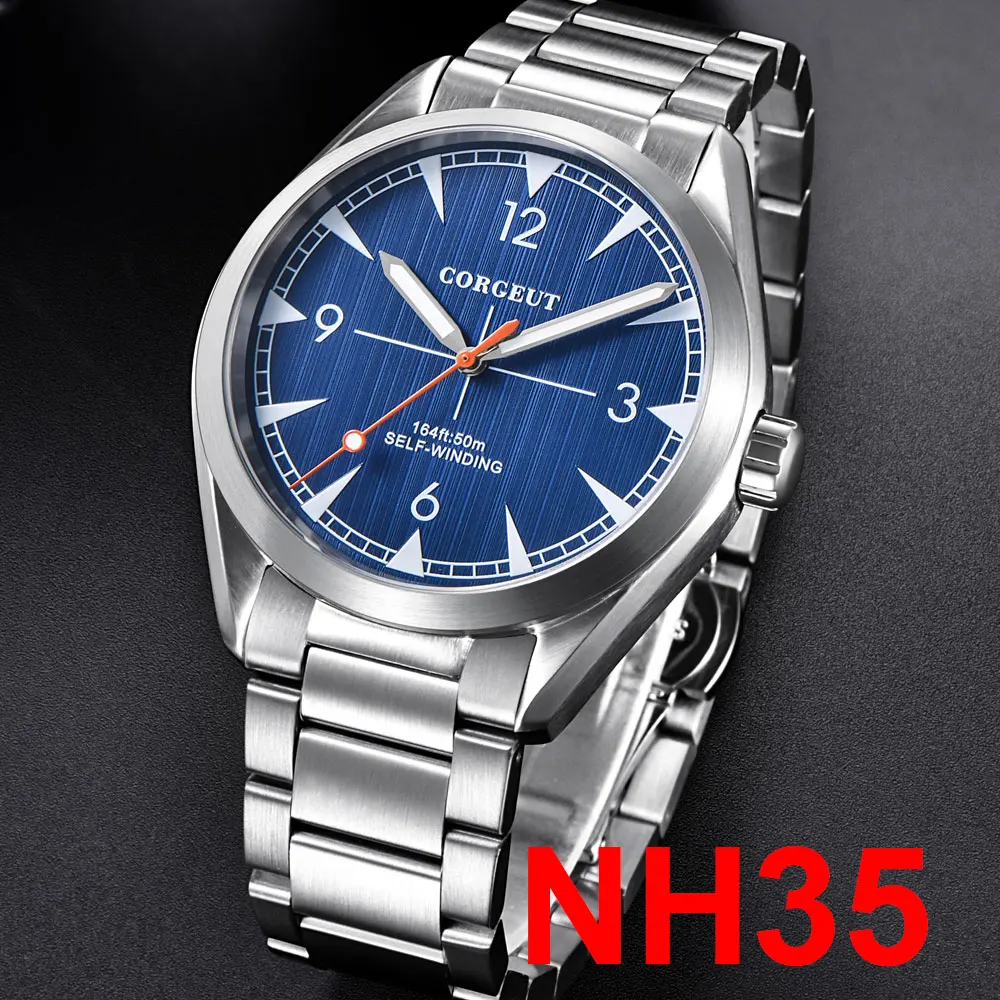 Corgeut 41mm Men\'s Clock Automatic Relogio Masculino NH35 Mechanical Sapphire White Black Blue Dial Steel Band Men\'s Watch