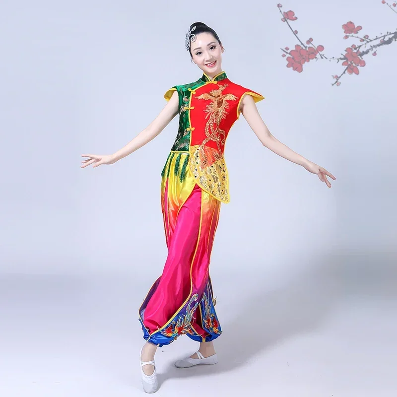 أزياء الرقص الكلاسيكي أنثى أنيقة يانغكو الملابس مروحة أداء الرقص الملابس الوطنية طبل يانغكو مرحلة الرقص زي