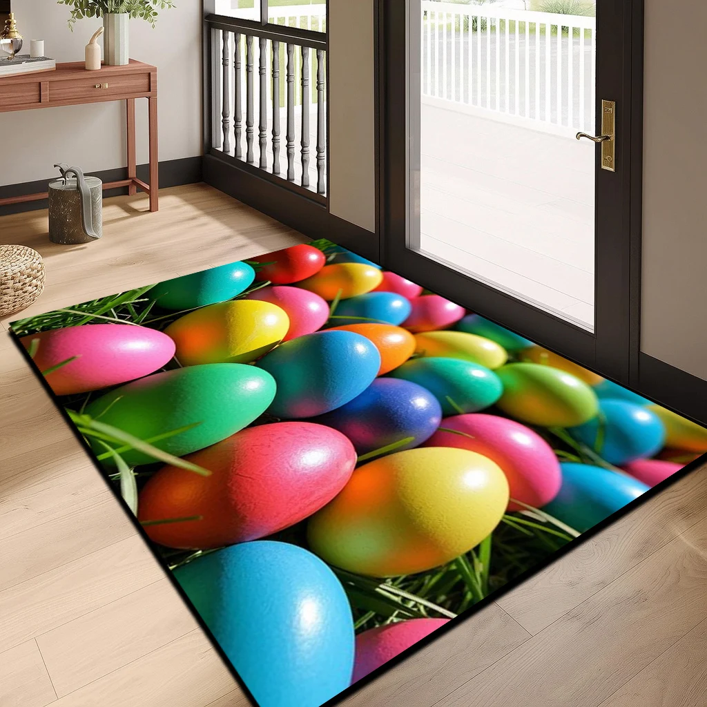 

Easter Bunny Kitchen Mat Home Decor Spring Flowers Bedroom Bathroom Non-slip Floormat Balcony Hallway Toilet Entrance Door Mat