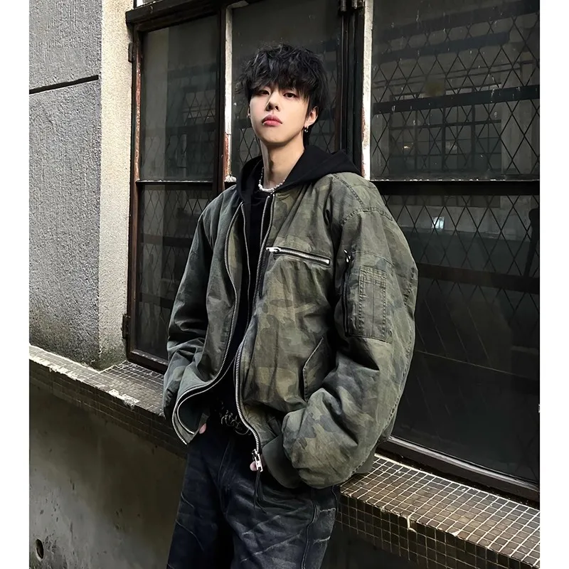

American-Style Pilot Camouflage For Men, Spring And Autumn Thickened Faux Two-Piece Hooded Top, Trendy Street Style Jacket
