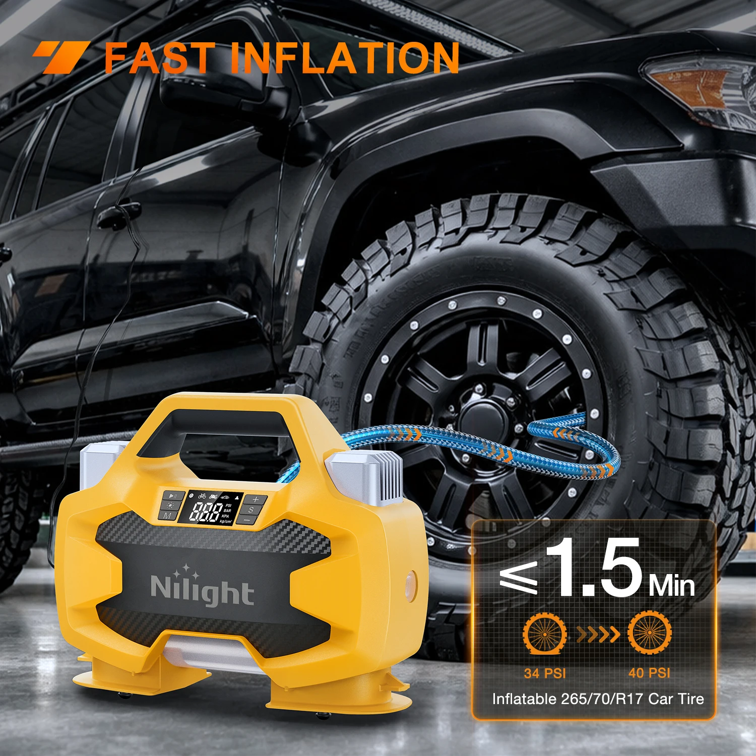 Nilight Portable DC 12V Heavy Duty Tire Inflator Dual Cylinders and Dual Motors Tire Pump 150PSI Air Pumps Auto Shutoff with Screen and LED Light Air Compressor for Pickup Truck ORVs SUVs Cars
