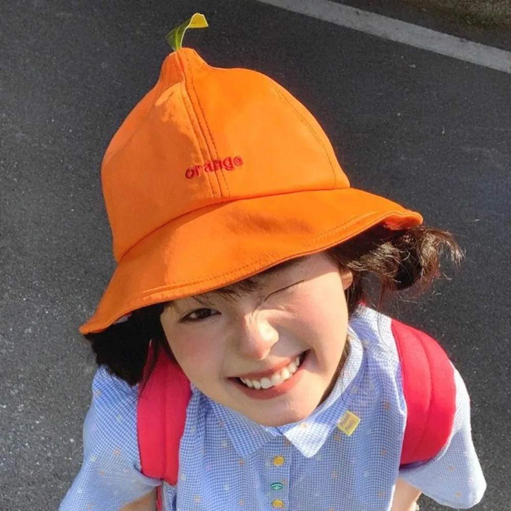 

Quick-dry Orange Fisherman Hat Cotton UV Protection Creative Orange Bucket Cap Sunscreen Cool Embroidered Letter Sun Hat Fishing