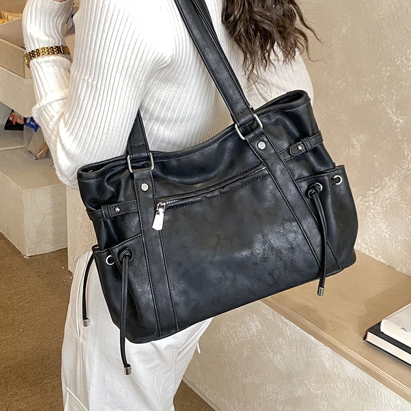 

Женская сумка-тоут из искусственной кожи с множеством карманов на молнии, регулируемым ремнем, большой вместимостью, повседневная, для офиса, на плечо, новинка 2026 года