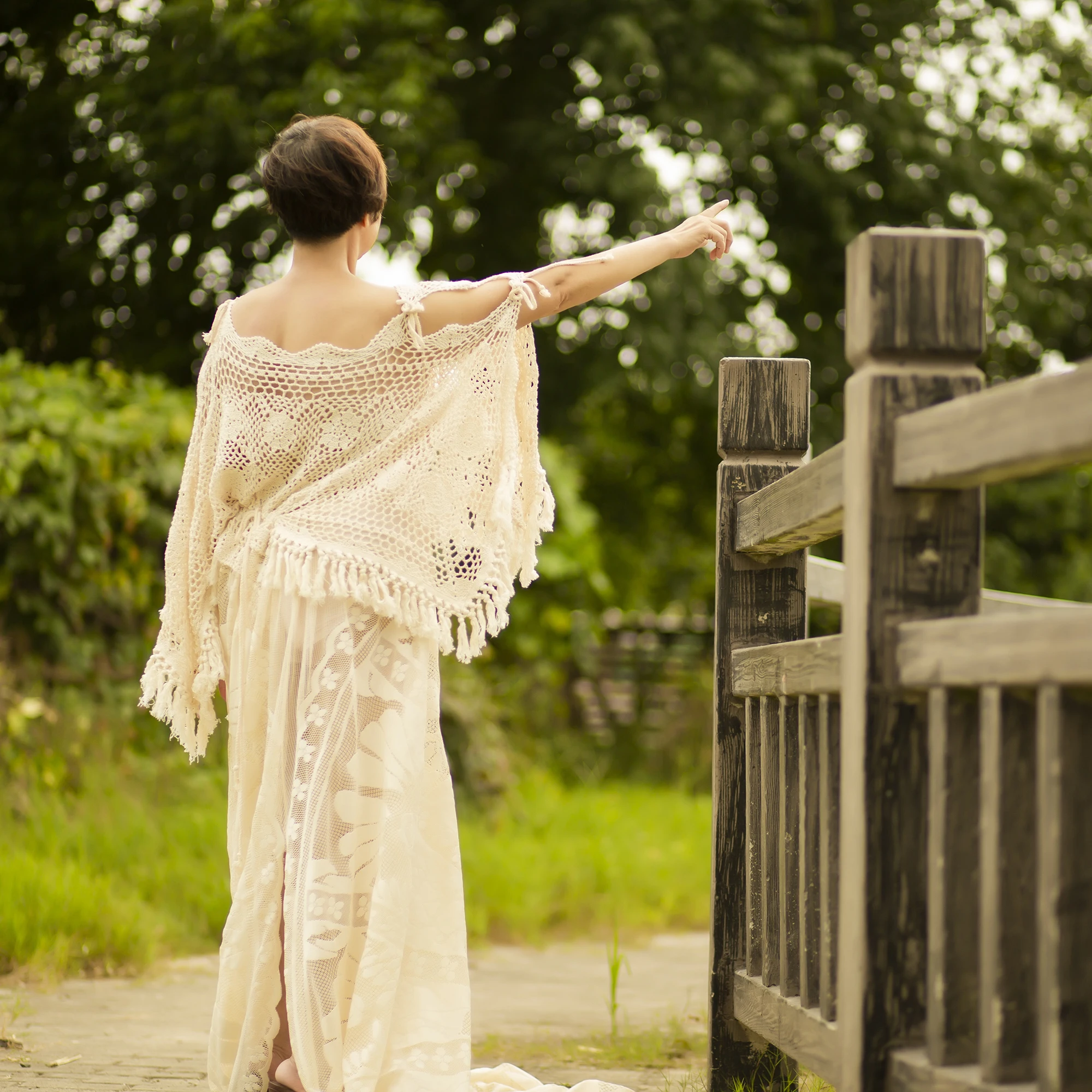 Don & Judy Bohemian gaun pernikahan, gaun pesta keluarga pantai Bohemia rumbai renda, gaun pemotretan Vintage pengantin perempuan