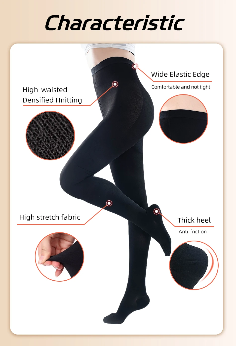 S-5XL Plus Size 34-46mmHg Medizinische Kompressionsstrumpfhose Elastische Pflege-Strümpfe für Krampfadern Druckklasse 3 Strumpfhosen – Detail 4