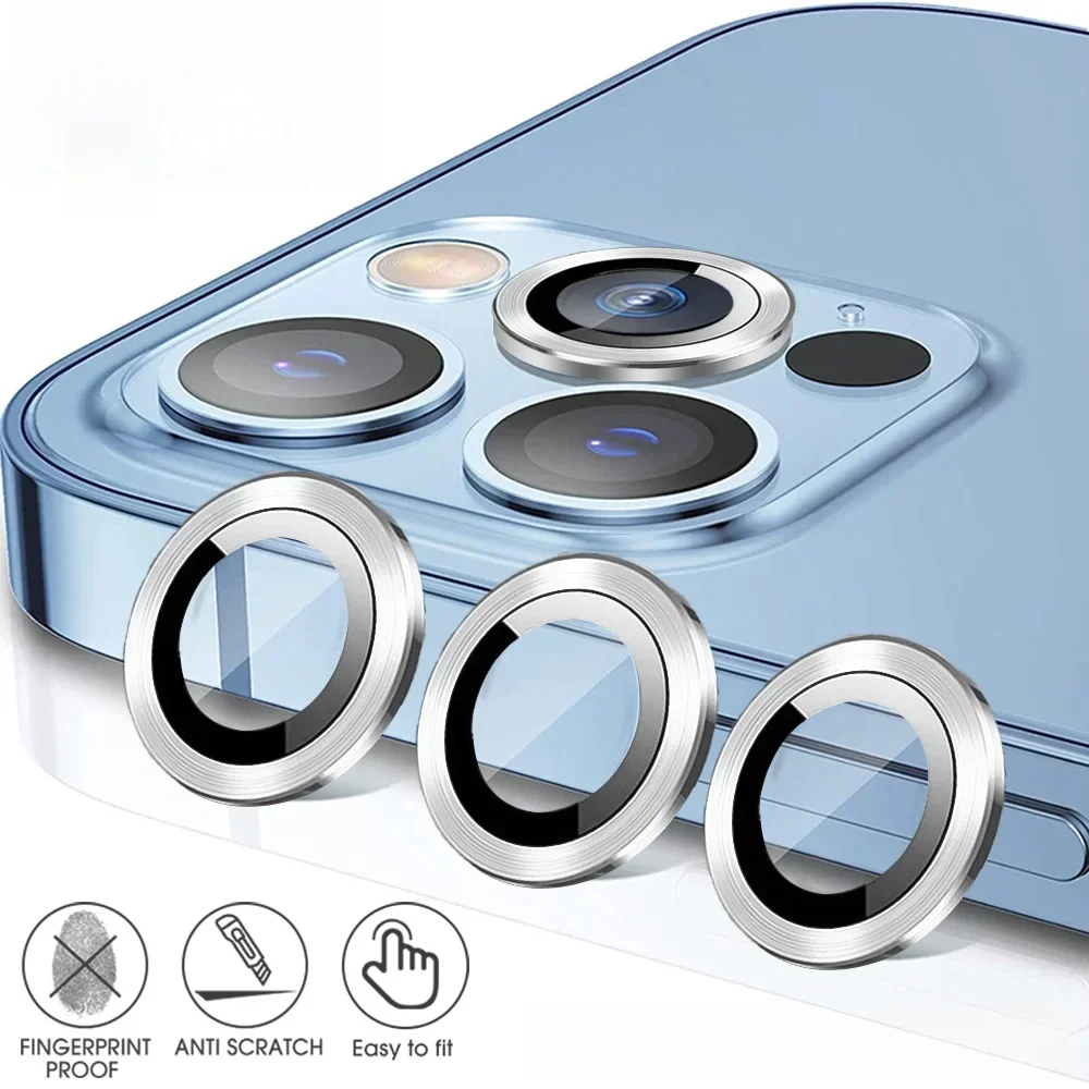 แหวนโลหะป้องกันเลนส์กล้อง 3 ชิ้น สำหรับ iPhone 17 Pro/iPhone 15 16 ProMax พร้อมฟิล์มกระจกนิรภัย ฝาครอบเลนส์กล้องแบบแยกชิ้น