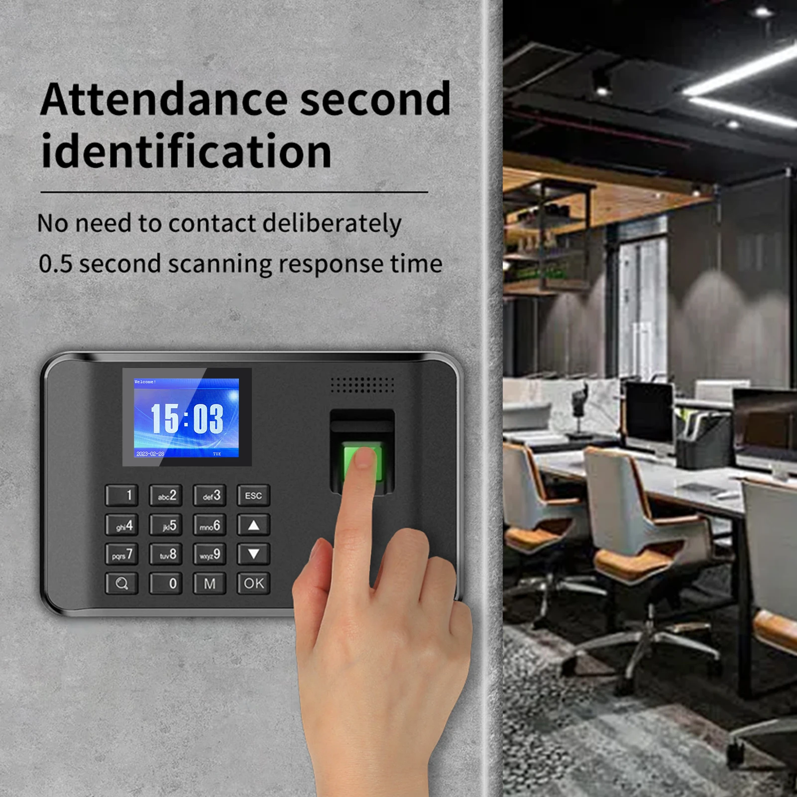 Fingerprint Password Attendance Machine Intelligent Biometric Time Clock Employee Checking-in Recorder 2.4 inch LCD Screen Voice