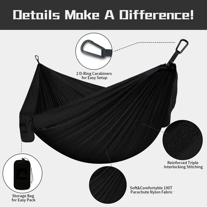 Oversized Double Camping Hammock,Portable Tree Straps Hammock ,210T Nylon Travel Hammock, Lightweight Parachute Hammocks