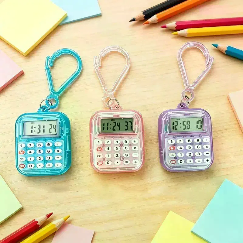 Mini Pocket Calculator with Detachable Keychain Time Display Small Digital Counter for Students School Office Gift