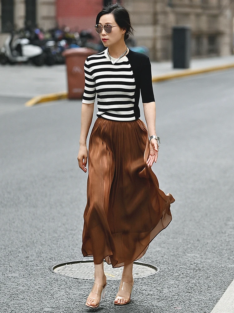 

Шелковая атласная юбка Ele Pearl с драпировкой, женская модная юбка миди А-силуэта, коллекция Весна 2025