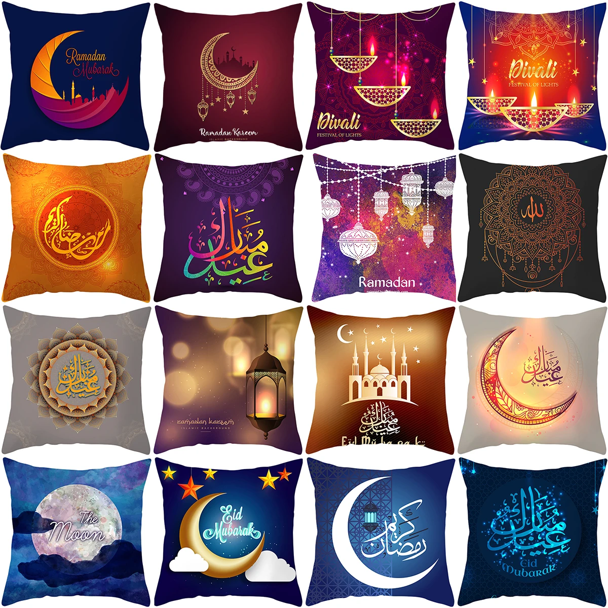 

LuanQI Ramadan Mubarak Cushion Cover Eid Decoration Islamic Muslim Party festival Gifts Eid Al Adha Ramadan Pillow case 45x45cm