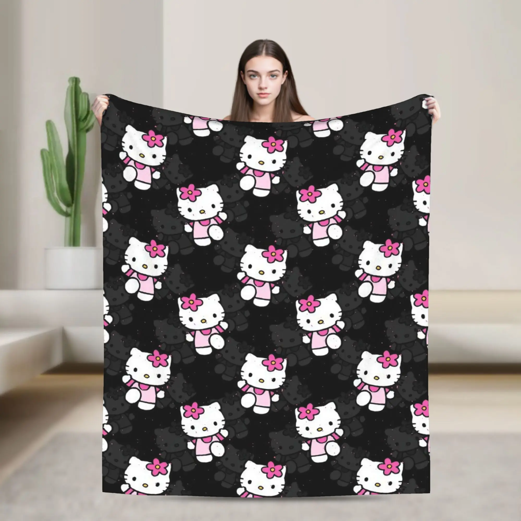 

Hello Kitty Pattern Blankets Cute Cartoon Fuzzy Funny Warm Throw Blankets for Home Restaurant Autumn/Winter