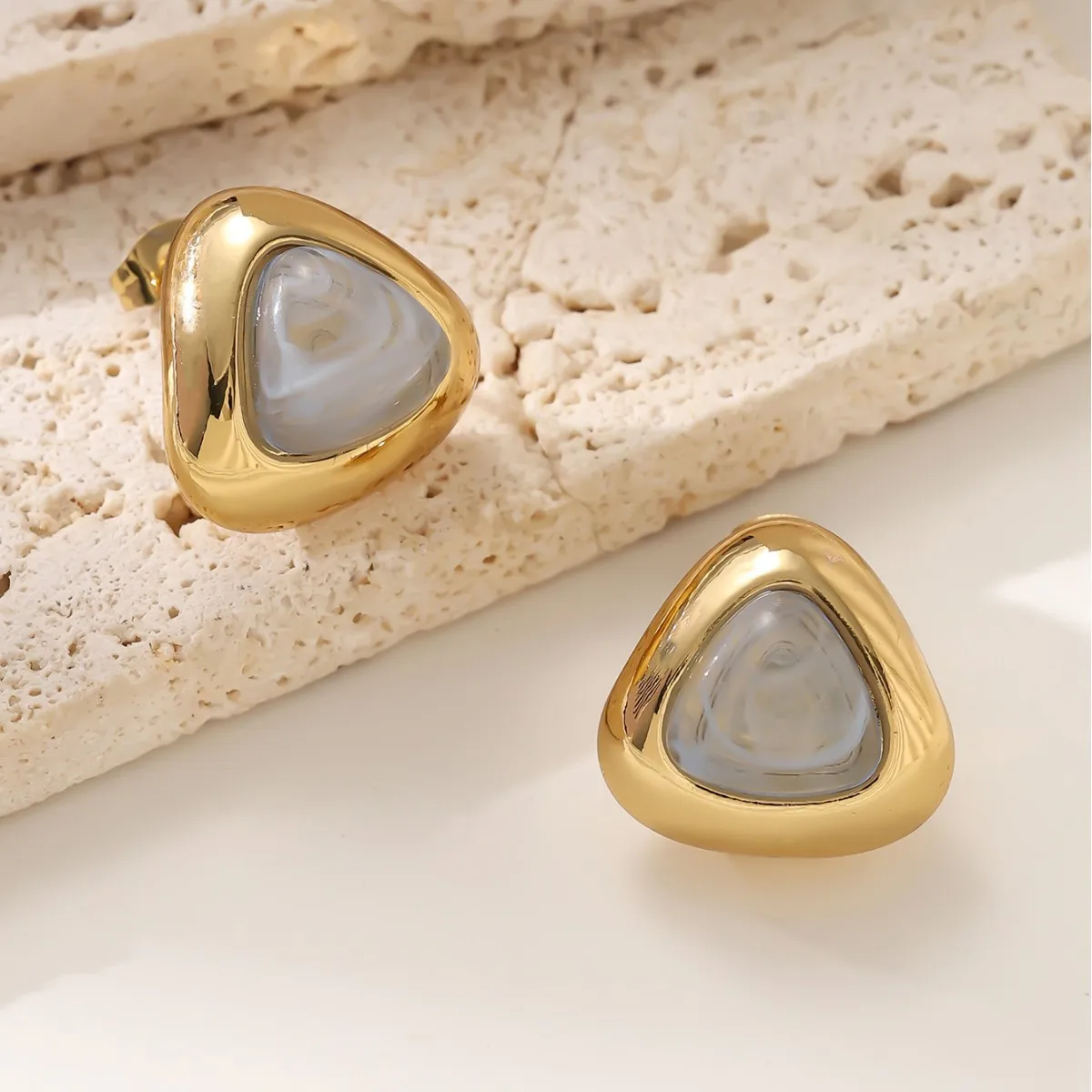 5 Pairs, Fashionable Ladies' Geometric Triangular Gem-encrusted 18K Gold Non-fading Stainless Steel Stud Earrings Factory Wholes