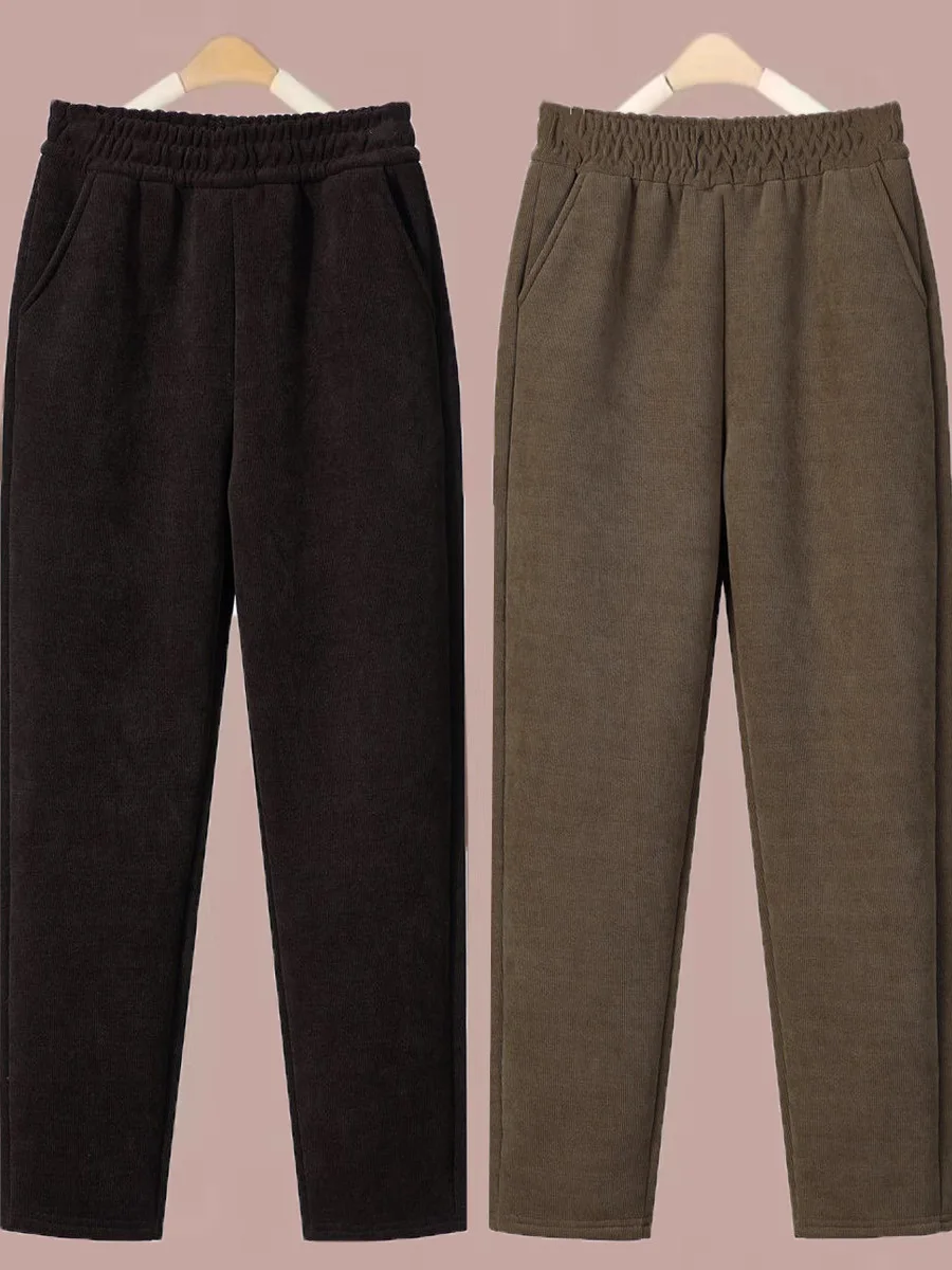 

Thiened Fce Свободные прямые повседневные брюки с высокой талией Женские длинные брюки Осень-зима Faion Брюки для похудения больших размеров