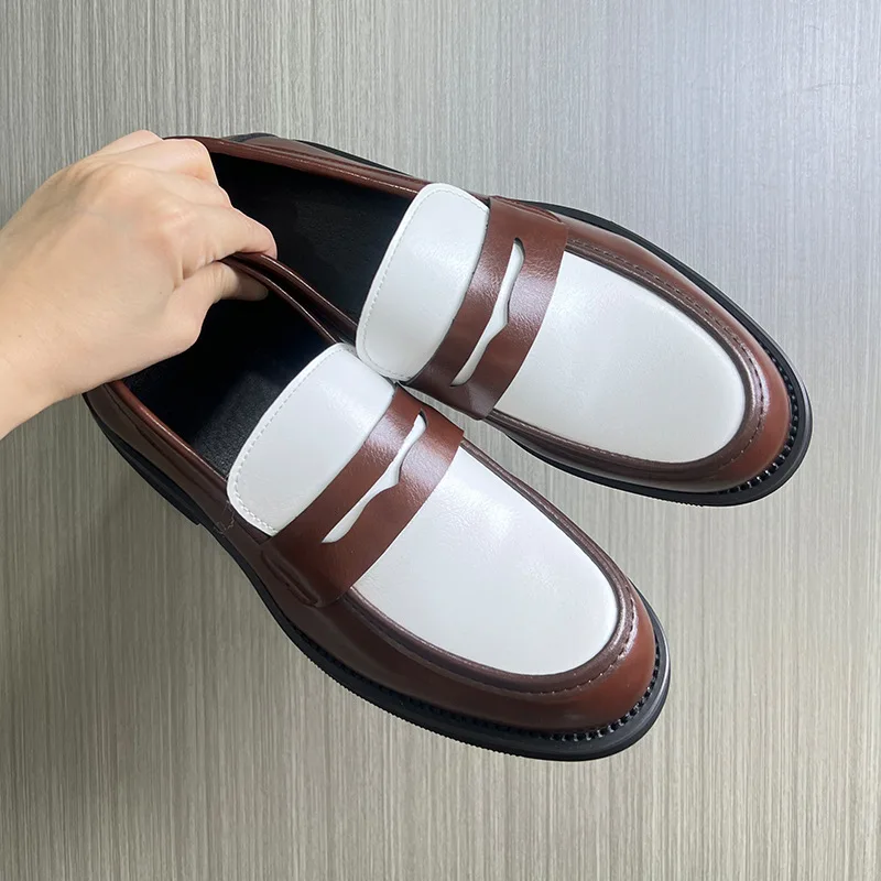 Spring Patchwork Loafers Solid Round Head Men Shoes Outdoor Slip on Flats Fashion Thick Heels Office Male Shoes
