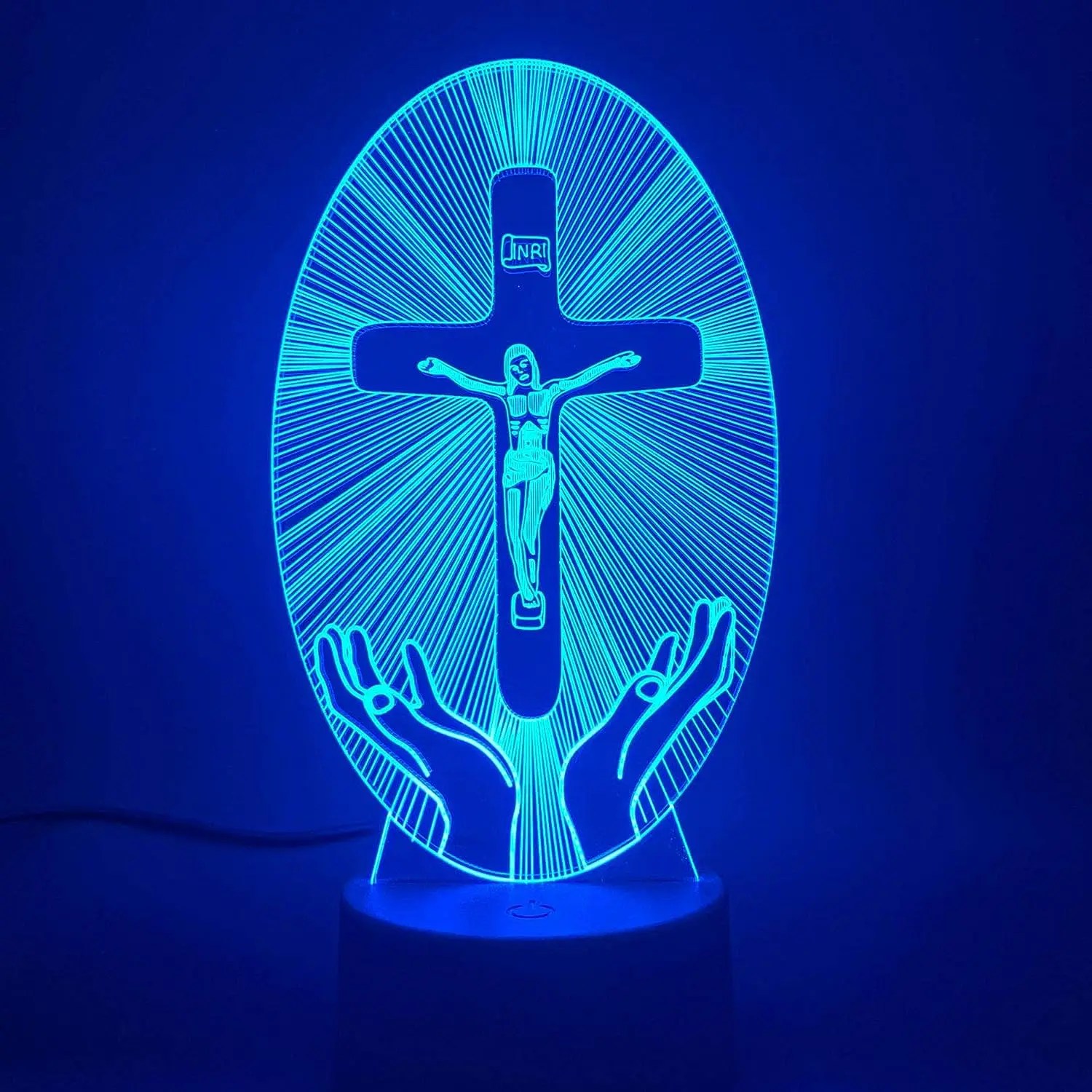 Jesus Cross 3D LED Night Light for Friends Xmas Easter Room Decor Gifts Crucifix Optical Illusion Desk Table Lamp Nightlight