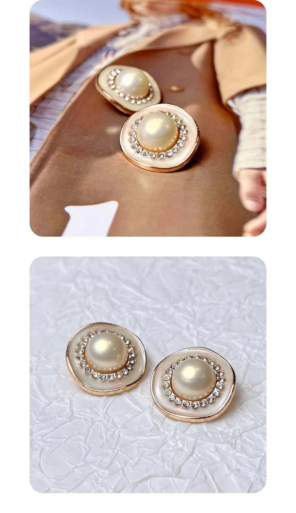 10 Stück Metallknöpfe mit eingelegten Perlen und Strass, dekorativer Knopf, hochwertiger 23 mm runder Knopf mit gekräuseltem Rand, DIY-Bastelzubehör – Detail 7