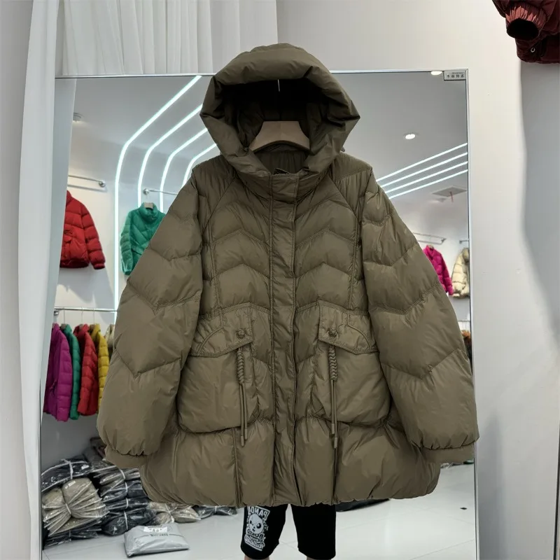 Hiver chaud nouveau à capuche en duvet de canard blanc ample vêtements d'extérieur matelassés poches manteaux vêtements pour femmes haut de gamme grande taille doudoune